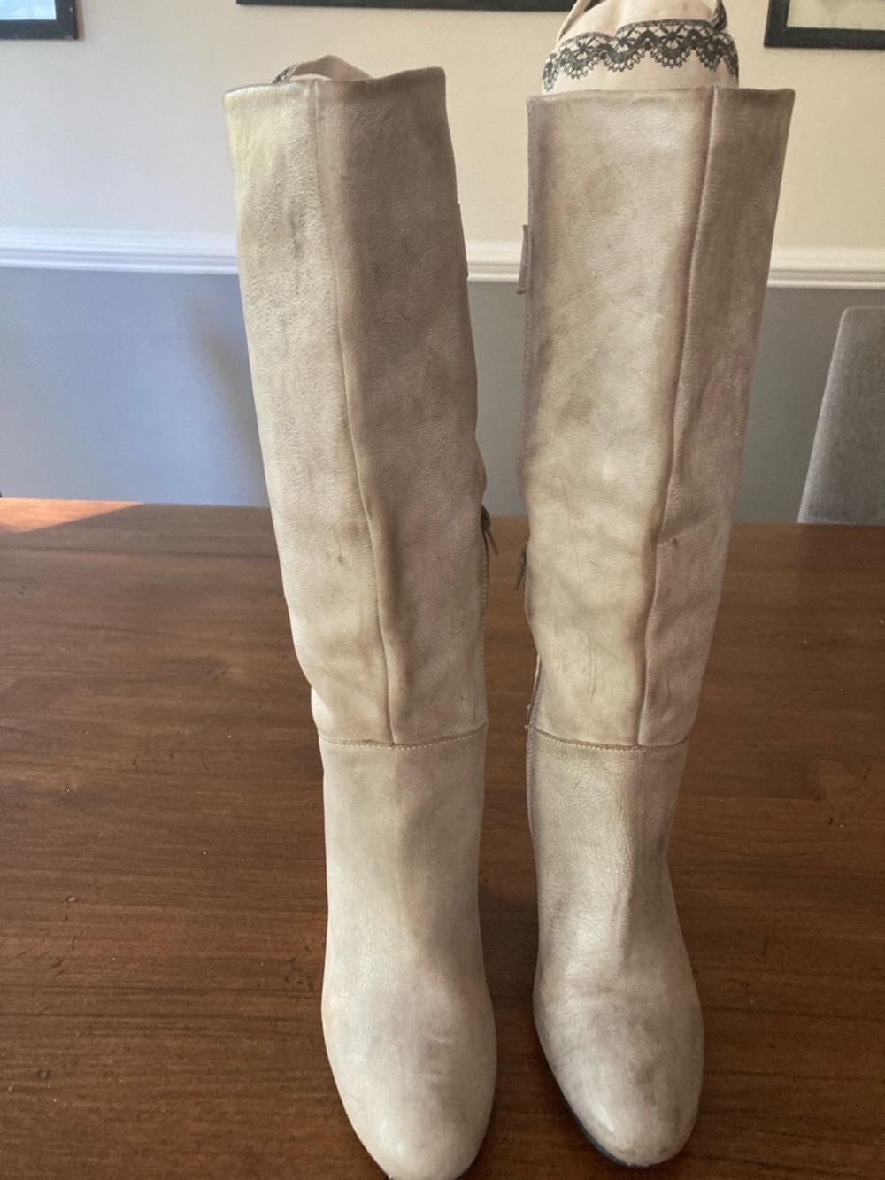 Steven By Steve Madden Tall distressed leather Boots in Taupe wedge heel. Matik